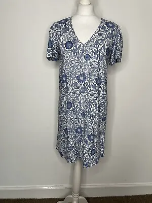 Next Morris & Co William Morris Blue And White Floral Linen Mix Dress Size 12 • £17.99