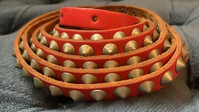 Vintage 80's Red Leather 1-Row Studded Belt Punk Rocker 36  - 39  • £19.99