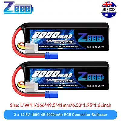 2x Zeee 4S Lipo Battery 9000mAh 14.8V 100C EC5 For RC Car Truck Tank Helicopter • $230.99