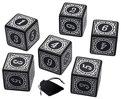 Set (6) 16mm 6-Sided D6 Black Dice White Numbered 1-6 + Storage Pouch • $13.29