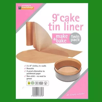 2x 9  Inch Reusable Non-Stick Beige Cake Tin Liners Make & Bake • £4.79