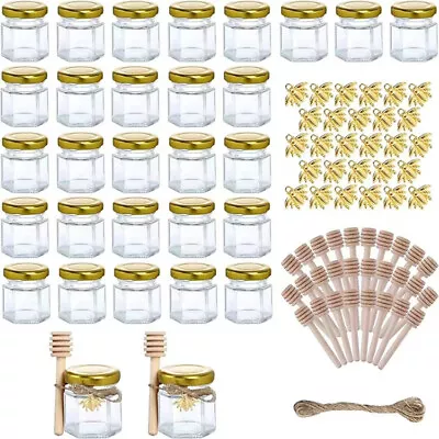 45ml Glass Mini Jam Jars With Lids&Dipper Small Preserve Honey Candles 20 Pack • £11.94