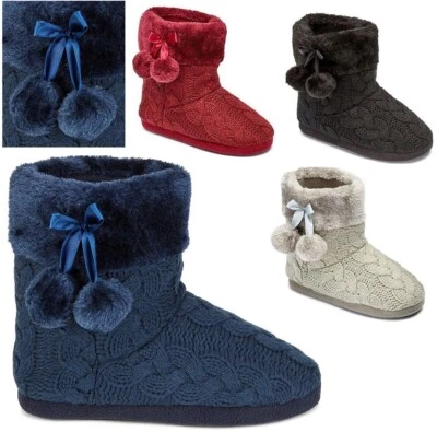 £13.95 • Buy Ladies Womens Warm Bootie Pom Pom Bootee Winter Ankle Boots Slippers Size 3-8