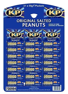 £16.99 • Buy Kp Nuts Salted Peanuts 21 X 50g Packs On Pub Card Savoury Snacks Carded Bargain