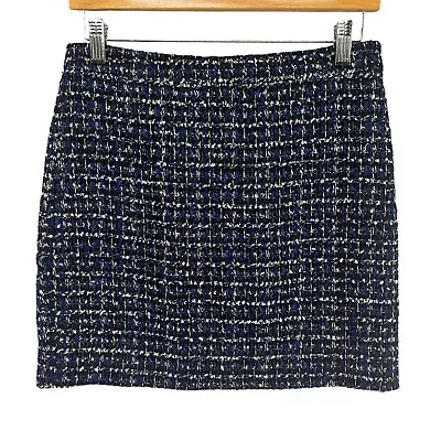 J.CREW Tweed Mini Skit Blue Black Metallic Wool Blend Straight Pencil Lined Sz 0 • $13.59