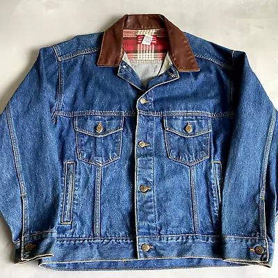 Vintage Marlboro Jacket Mens Medium Blue Jean Country Store Leather Collar • $28.77