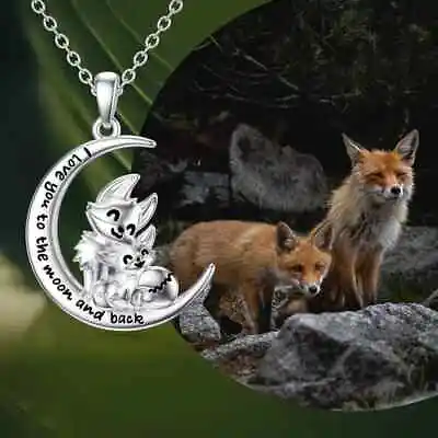 I Love You To The Moon And Back Mother And Child Fox Pendant Necklace • $6