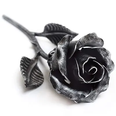 Hand Forged Metal Rose Sculpture - Gift Of Everlasting Love - Wrought Steel Flow • $84.99
