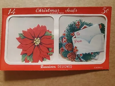 Dennison Christmas Seals Unopened Pack 14 Wreath Pointsettia Gift Tag Decoration • $10.99