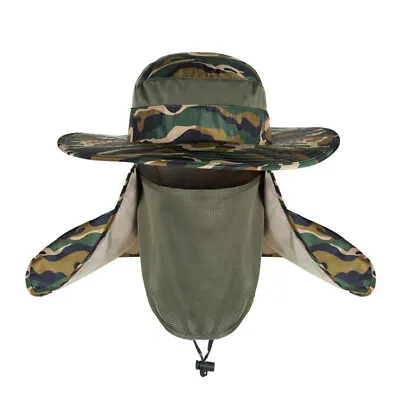 UK Sun Cap With Removable Neck Face Cover Flap 360° UV Protection Folding Cap ~ • £12.72