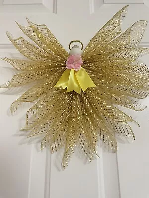 Beautiful Golden Angel Deco Mesh Wreath 18  Size Ready For Your Door Or Wall • $26.99