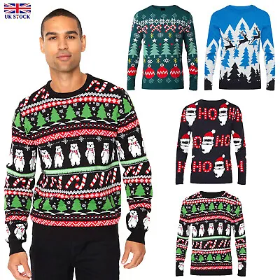 NOROZE Mens Christmas Novelty Knitted Polar Bear Candy Cane Xmas Jumper Sweater • £17.99