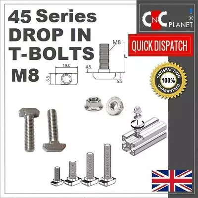 T-Bolt M8 Drop In Flange Nut Hammer 45 Series Aluminum Extrusion Pro T Slot 10mm • £1.95