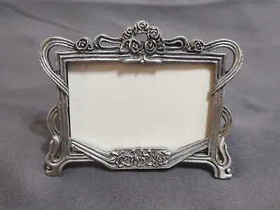 Small Frame Pewter Picture Display Floral Rose Ribbon Motif Tabletop  • $19