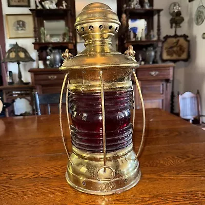 Antique Brass Perko  Ships Lantern Red Lens Original Burner 15 1/2 “ • $259