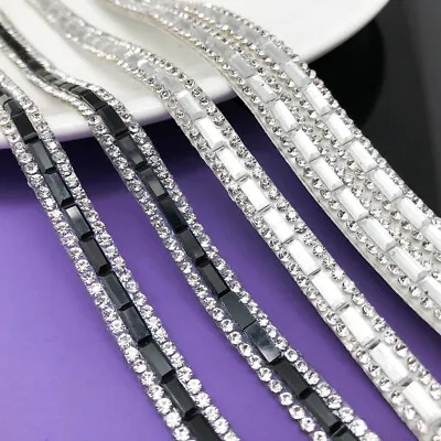 $6.59 • Buy Glass Rhinestone Trim Chain Crystal Ribbon Applique Strass Banding Hotfix DIY
