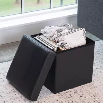 15 Inches Collapsible Storage Ottoman Storage Chest Footstool Black • $19.09