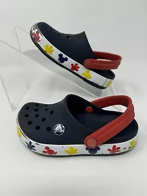 Crocs Crocband Disney Mickey Mouse Black Slip On Clogs Youth C9 • $16.99