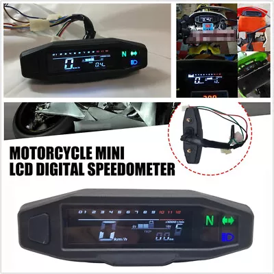 LCD Mini Motorcycle Multi Gauge Speedometer Odometer Tachometer 199KM/H 1200RPM • $39.06