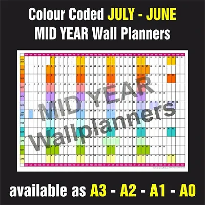 £9.50 • Buy MID YEAR WALL PLANNER Organiser Event Planner July - June All Years & Sizes
