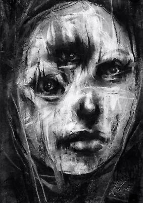Original Portrait Surreal Dark Art Expressive Drawing Charcoal On Paper One Off • £0.99