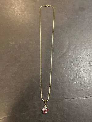 Vintage 14K Yellow Gold Ruby Diamond Pendant Necklace • $225