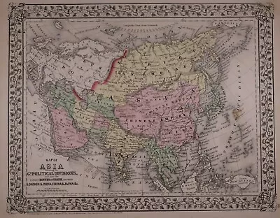 Authentic 1877 Mitchell's Atlas Map ~ ASIA CHINA INDIA SIAM ~ FreeS&H • $20