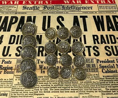 Vintage Military Buttons Like Brass For Coat Blazer Buttons. Set Of 17 • $8.90