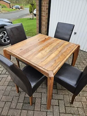 Mango Wood Dining Table And Four Faux Leather Chairs • £199