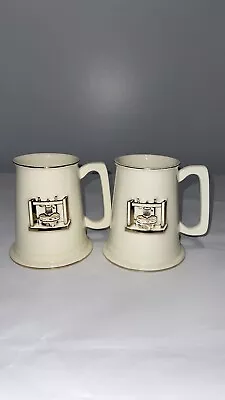 Vintage Porcelain Cider Or Beer Steins Set Of 2 Gold Trim And Decor Cider Press • $24.99