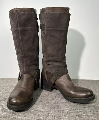 Vera Wang  Essie  Harness Riding Boots Sz 6.5M Women Brown Leather & Suede Italy • $60