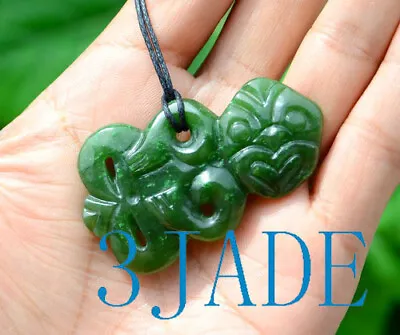 Green Nephrite Jade Maori Hei Tiki Pendant Necklace New Zealand Style Jewelry • $69.99