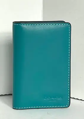 Coach ID Wallet Mens Blue Bifold Slim Calf Leather Card Case CJ728 • $52