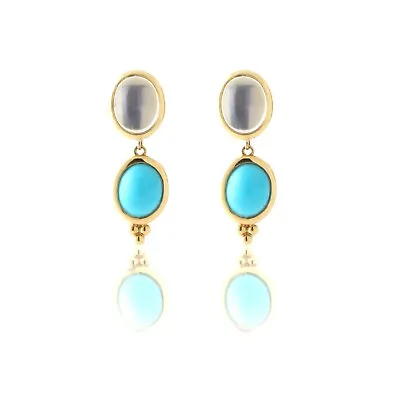 $4275 • Buy Temple St. Clair Blue Moon & Turquoise Drop Earrings 18K 