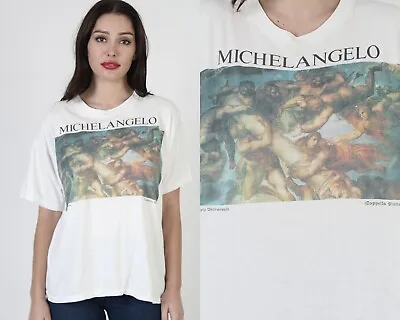 Vtg 80s Michelangelo Classic Art Painter Portrait Tee Paper Thin White T Shirt • $87