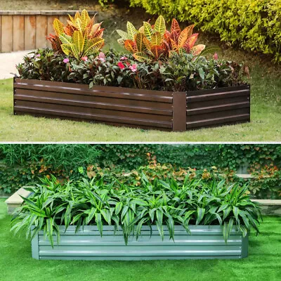 Outdoor Garden Metal Raised Vegetable Planter Flower Fruit Trough Herb Grow Bed • £49.95