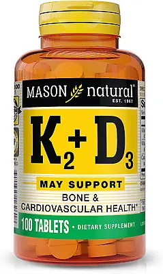 Mason Natural Vitamin K2 Plus D3 100 Tablets Dietary Supplement With 3-day Dle. • $10.02