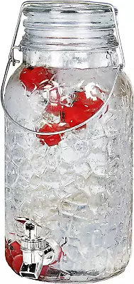 1 Gallon Drink Dispenser - Hammered Glass Mason Jar Dispenser - Sun Tea Jar With • $45.43