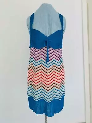 MISSONI Turquoise Multi Rayon Wool Blend Signature Pattern Empire Dress  44 US8 • $150