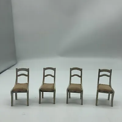 Vintage Dollhouse Furniture 4 Wood Chairs Dinning Room  • $8