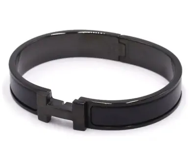 HERMES Clic HH So Black Bracelet Bangle Matte Black Enamel Size PM With Box • $1039.77