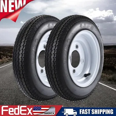 2 Pack 4.80-8 4 Lug On 4'' Trailer Tires 8'' Rims 4.80x8 480-8Load Range C6PR • $65.99