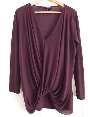 Burgundy Red Maroon Long Sleeve V Neck Knot Soft Casual Top Size 12 • £9.99