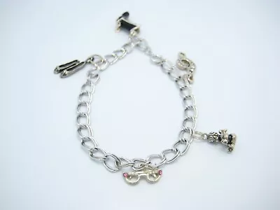 Sterling Silver 5.5mm Charm Chain Link Bracelet 7  - Shoes Boots Glasses Music • $29.99