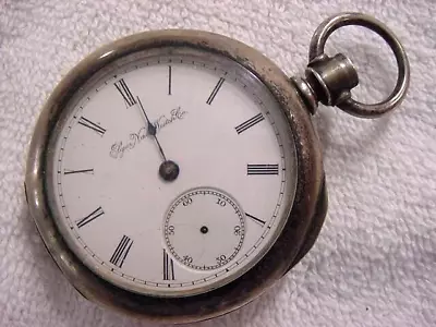 Vintage COIN SILVER Larg Antique 1800 Porcelain Dial ELGIN RAILROAD Pocket Watch • $89
