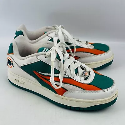 Vintage Mens 6.5 NFL Miami Dolphins RBK Sneakers Aqua Orange White Canvas Shoes • $71.99