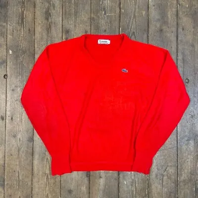 IZod Lacoste Jumper V-Neck Knit Vintage USA Sweater Red Mens Large • £30