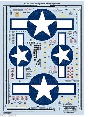 Kits-World 1/32 B17G US Air Corps General Stenciling & Insignias Decals 132069 X • $19