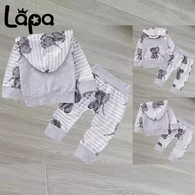 2PCS Newborn Baby Boys Hooded Sweatshirt Tops Pants Tracksuit Clothes Outfit Set • £2.79