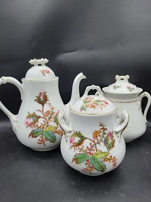 Antique Haviland Limoges Moss Rose & Rope Thistle Tea Pot With 2 Biscuit Jars • $200